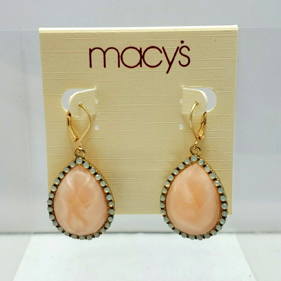 Macy's peach & green stone dangle earrings - Picture 1 of 4